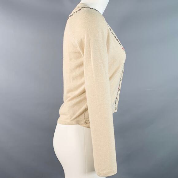 BLUMARINE Size 6 Beige Multi Color Rayon Cashmere Blend Beaded Cardigan Set - Picture 3 of 9